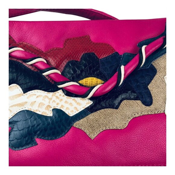 Uterqüe Pink Fuchsia Handbag Crossbody Multi-Color Appliqué - Picture 6 of 12
